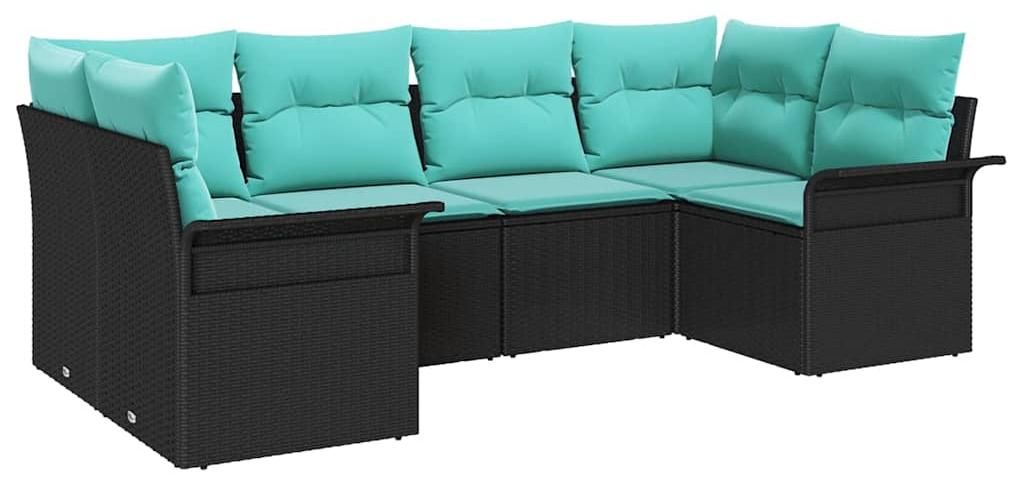 Garten-Sofa-Set mit Kissen 6 pcs Schwarz Poly Rattan