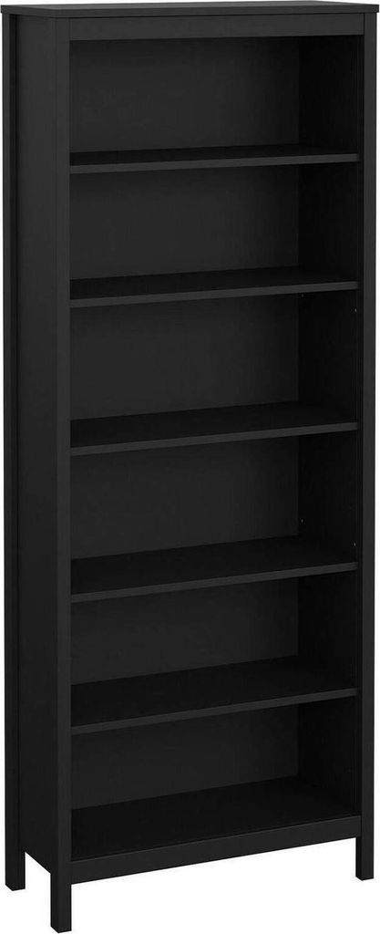 Bücherregal Sinlaku, Büroregal, Mobiler Buchhalter, Bücherbrett, 78x33 h199 cm, Schwarz