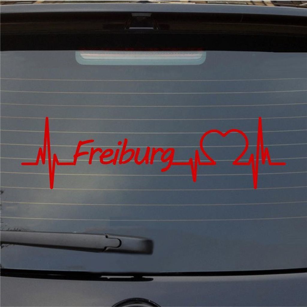 Heckscheibenaufkleber Freiburg Herzschlag Puls Stadt Liebe 55x15 cm Rot Auto Aufkleber Sticker