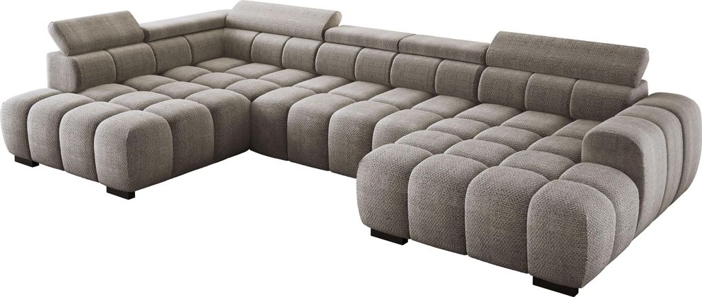 DomoHome Modern Großes U‐Förmiges Ecksofa Stoff EDEN Hellgrau Linke Seite 393×205×97 cm – Verstellbare Kopfstützen, Schlaf‐Optional, Min...