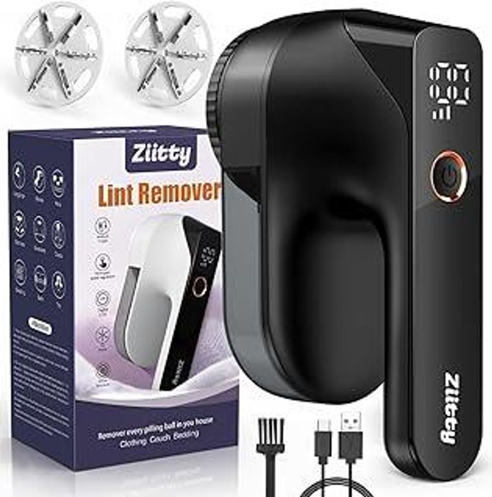 Fusselrasierer Elektrisch, Fusselentferner für 3 Einstellbaren Leistungsstufen, 6-Klingen-Kopf Fusselfräse für Verschiedene Stoffe Komplettset m...