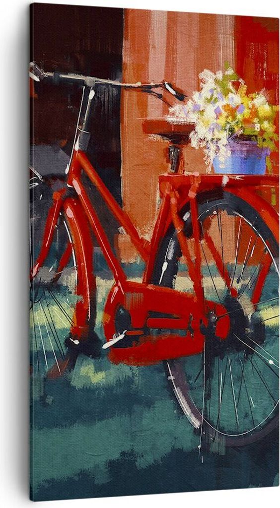 Bild auf Leinwand - Leinwandbild - Fahrrad Blumen - 45x80cm - Wand Bild - Wanddeko - Wandbilder - Leinwanddruck - Bilder - Kunstdruck - Wanddekorat...