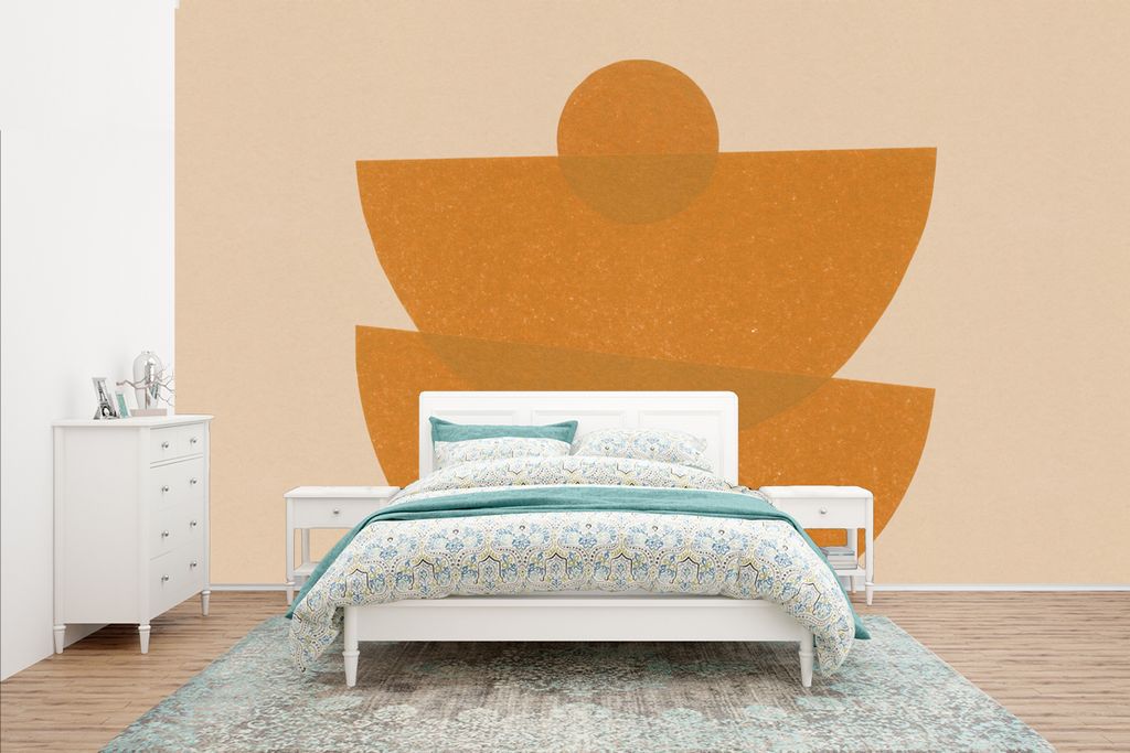 MuchoWow Fototapete für Wohnzimmer oder Schlafzimmer Wandtapete Vinyl Motivtapete Geometrie - Formen - Gelb - Pastell - 435x260 cm - Kinderzimmer