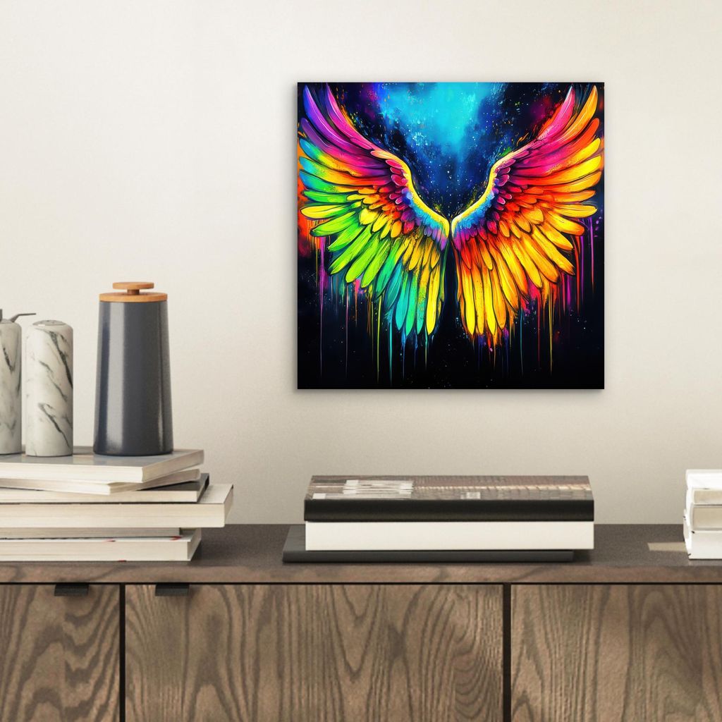 MuchoWow Wanddekoration Metall Metallbild Wandkunst 20x20 cm Regenbogenfarben - Flügel - Magisch MuchoWow Aluminium Gemälde - Alu Dibond Bilder