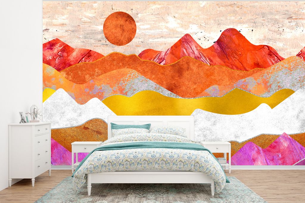 MuchoWow Fototapete für Wohnzimmer oder Schlafzimmer Wandtapete Vinyl Motivtapete Lesbisch - Stolz - Gold - 350x260 cm - Wohnzimmer-Tapete