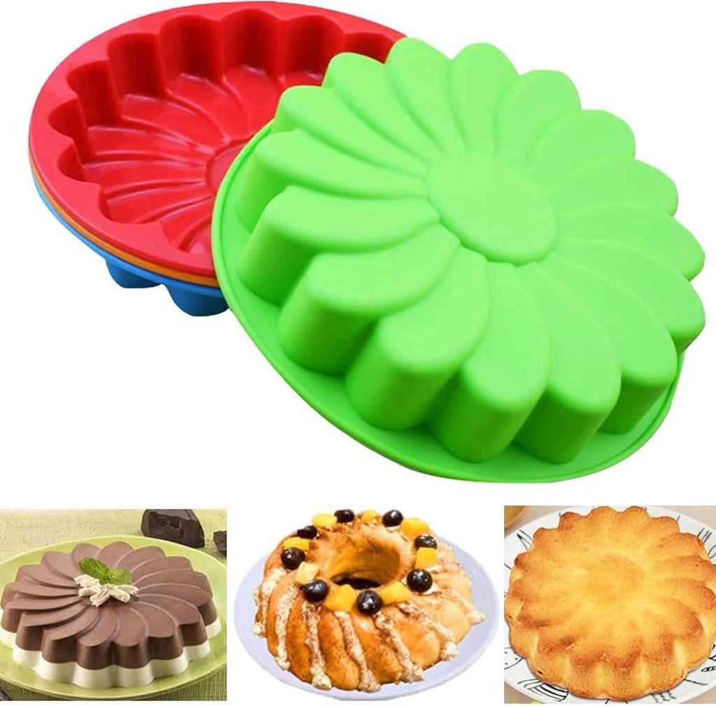 Siliconen Blumen Kuchenformen - Set von 3 runden Backformen für Torten und Dekorationen