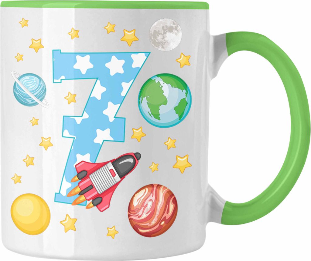 Trendation - 7. Geburtstag Tasse Geschenk Becher Siebter Bday Geschenkidee 7 Jahre Alt Junge Mädchen Kakaotasse (Grün)