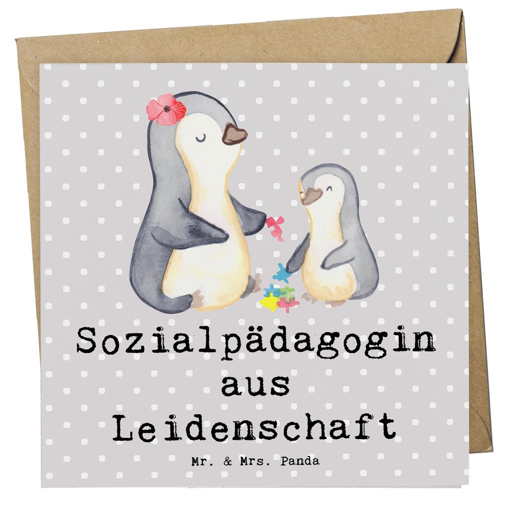 Mr. & Mrs. Panda Grußkarte Sozialpädagogin Leidenschaft - Grau Pastell - Geschenk, faltkarte, Glückwunschkarte, anlasskarte, Klappkarte, doppelk...