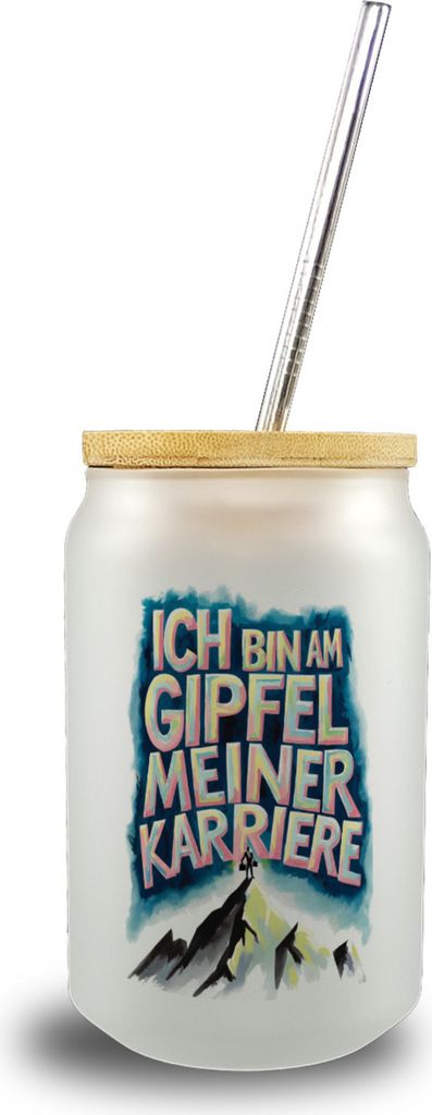 Gipfel meiner Karriere Trinkglas mit Bambusdeckel Geschäftsperson auf Berggipfel