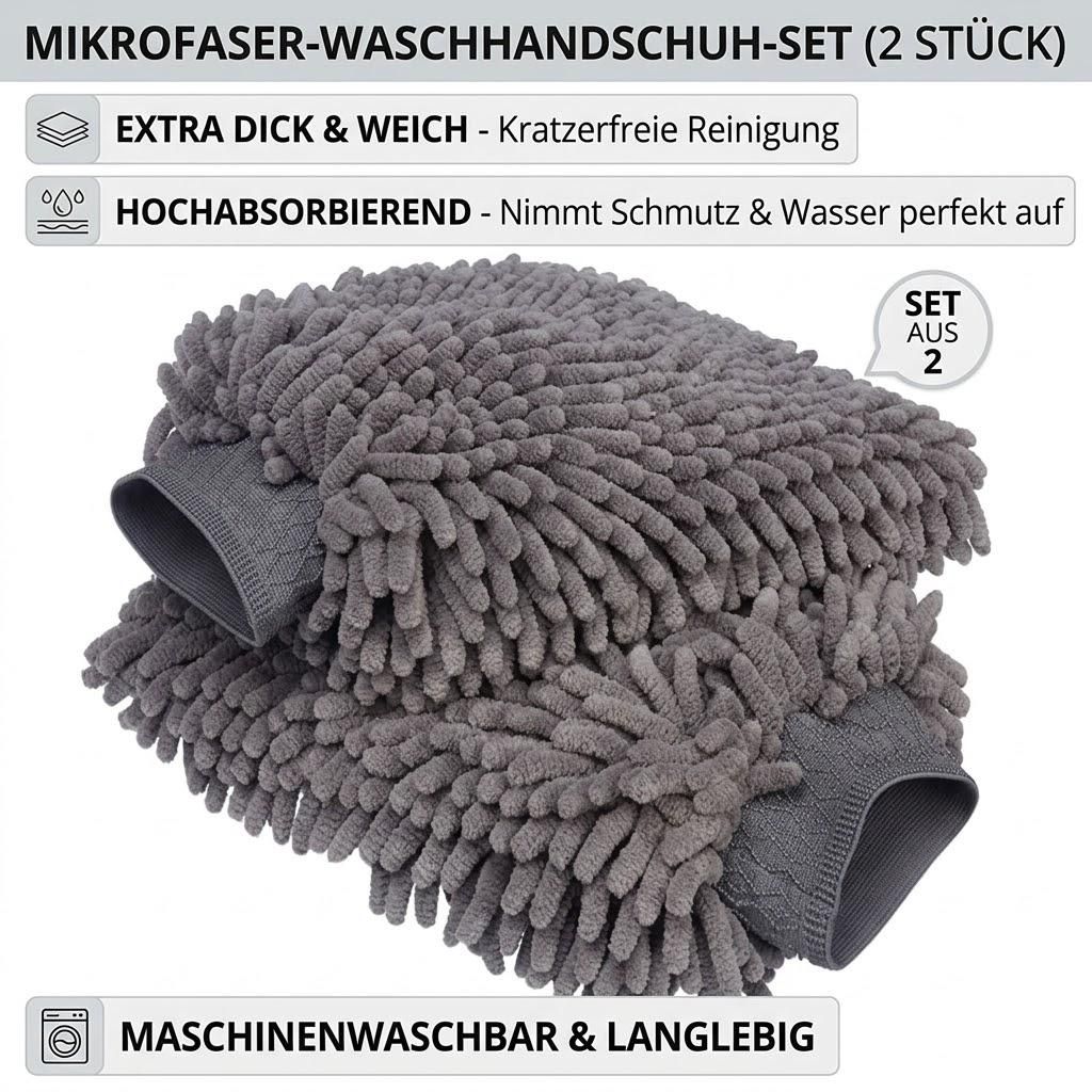 2er Set Mikrofaser Auto Reinigungshandschuh Grau Ultraweich Produktbild 