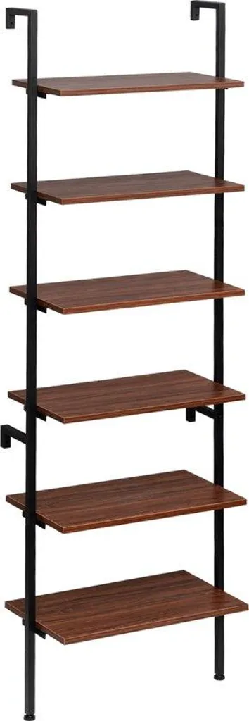 Étagère murale pour salon ou bureau 6 niveaux bois et métal noir 204 cm