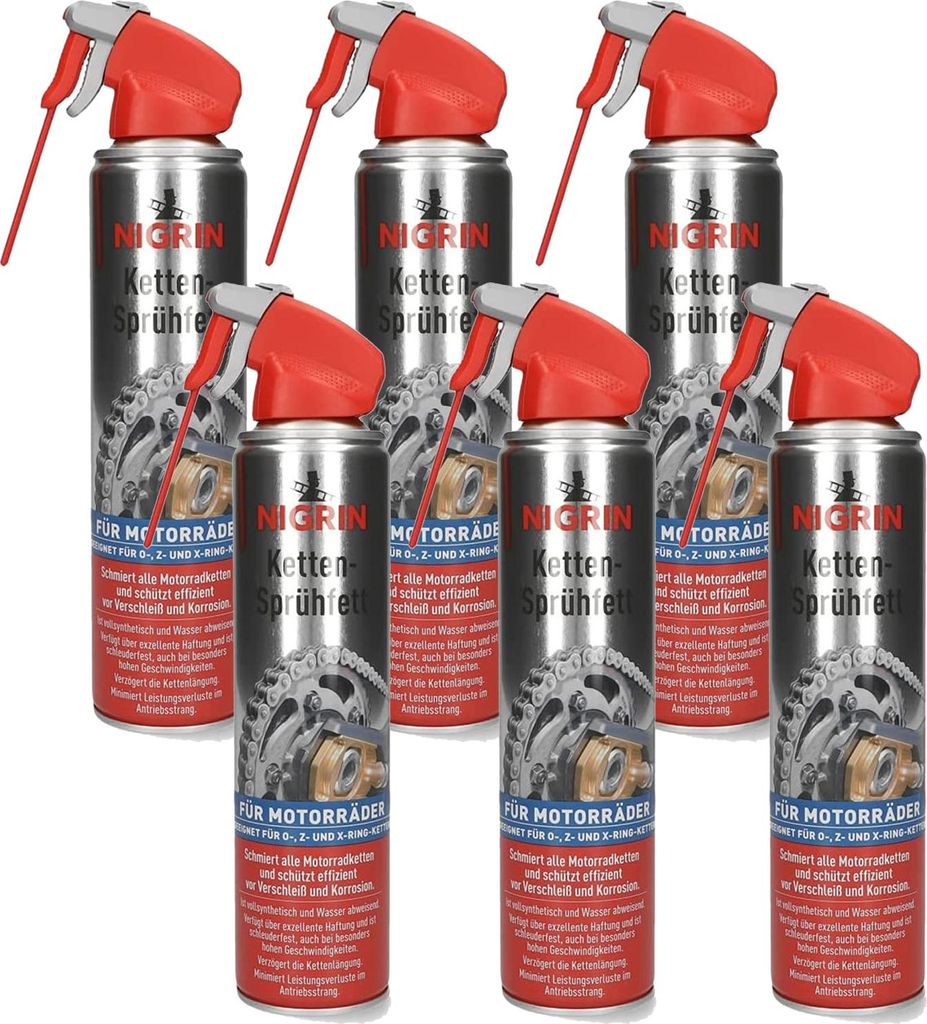 Nigrin Moto-Bike Ketten-Fett Sprüh-Fett Spray 6x 400ml Motorrad O Z X Ring-Kette