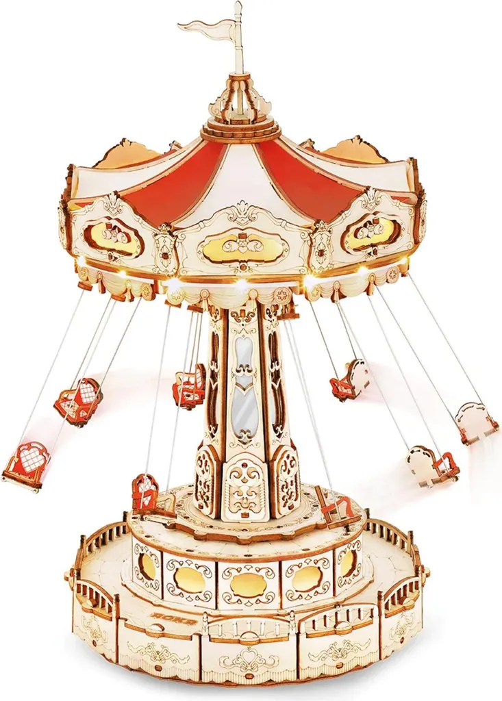 Idée Cadeau Créative : Puzzle 3D ROKR Swing Ride Manège en bois à monter