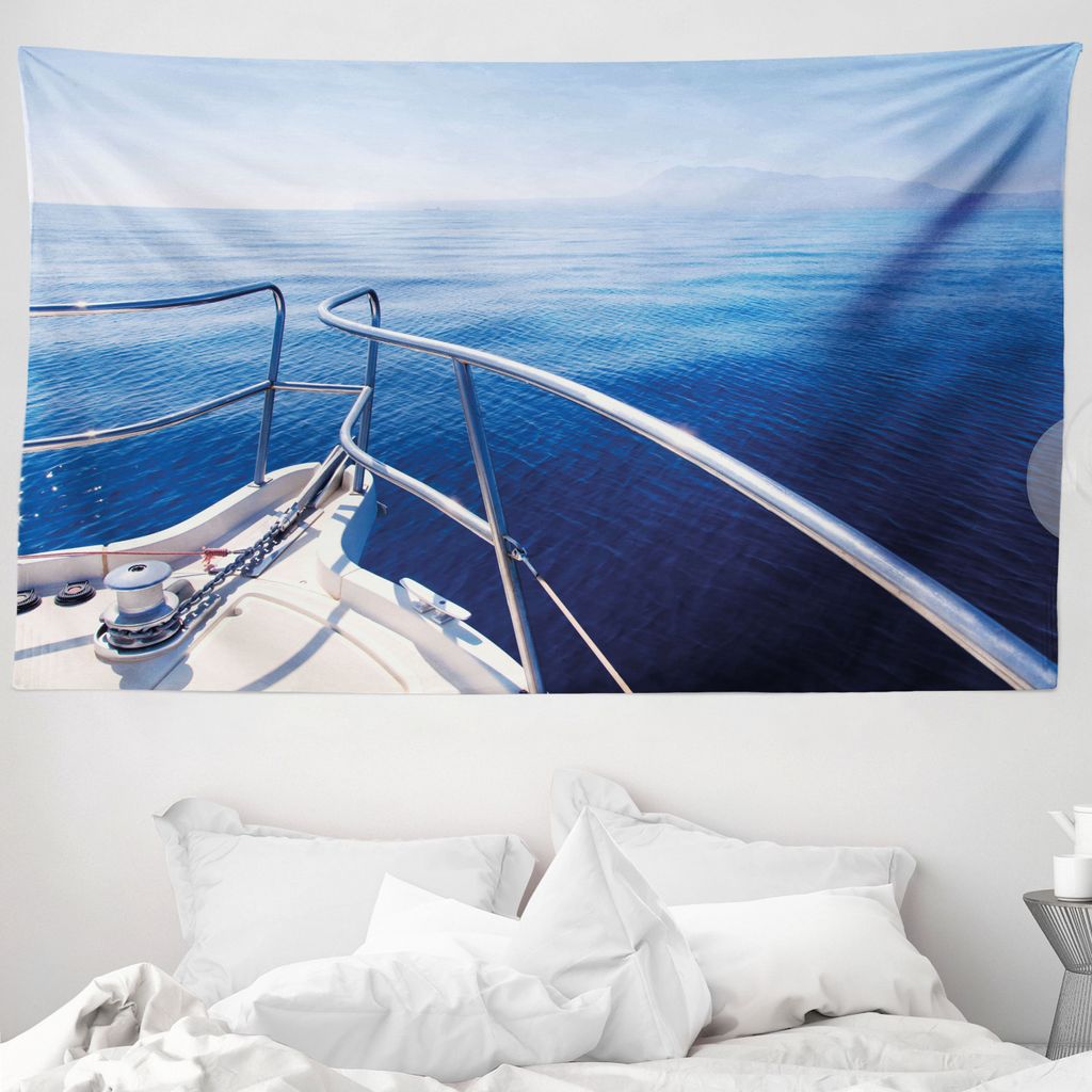 ABAKUHAUS Marine Wandteppich, Boot Yacht Ozean-Landschaft aus Weiches Mikrofaser Stoff Waschbar ohne Verblassen Digitaldruck, 230 x 140 cm, Marineb...