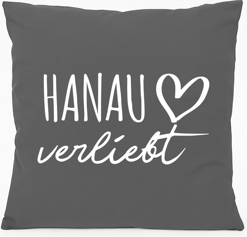 Huuraa Sofakissen Hanau verliebt Geschenk 40x40cm mit Füllung Steel Grey Baumwolle Hanau Mitbringsel