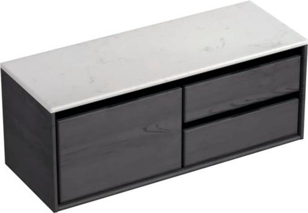 Waschtischunterschrank Sanox Loft BxHxT 121 x 47 cm x 46 cm Frontfarbe black oak mit Waschtischplatte Kunststein weiß 2 Auszüge rechts