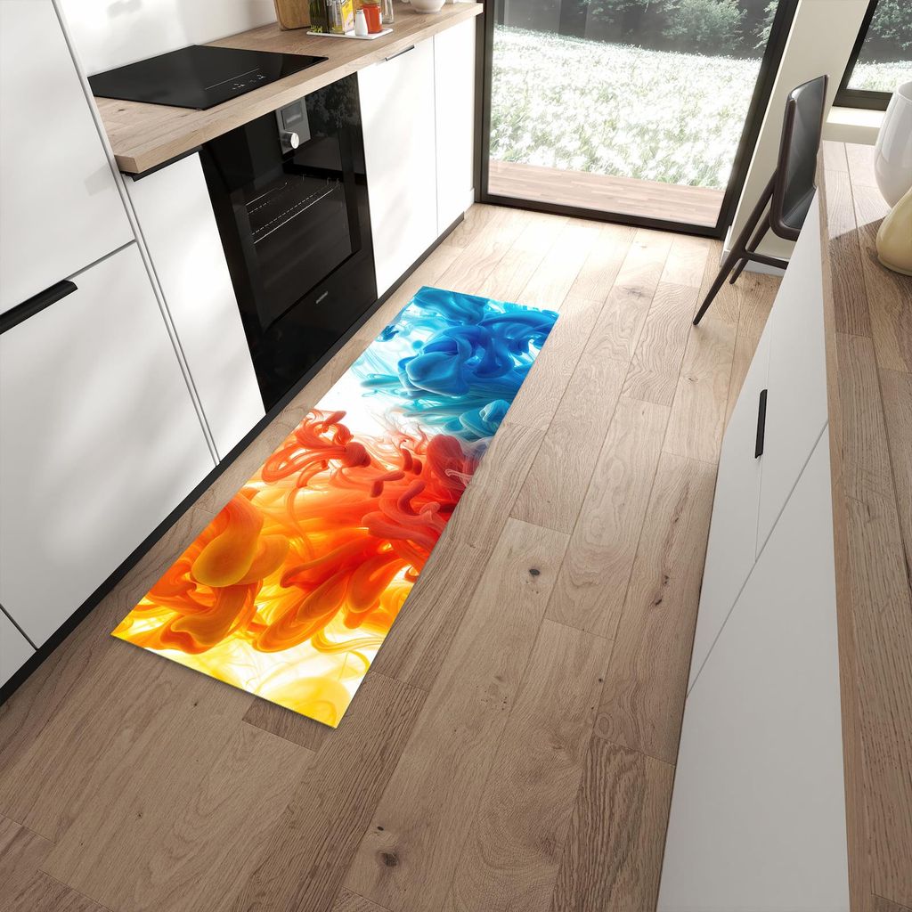 Küchenteppich 60x180cm rutschfest & abwischbar PVC Läufer - Farbige_ Wirbel