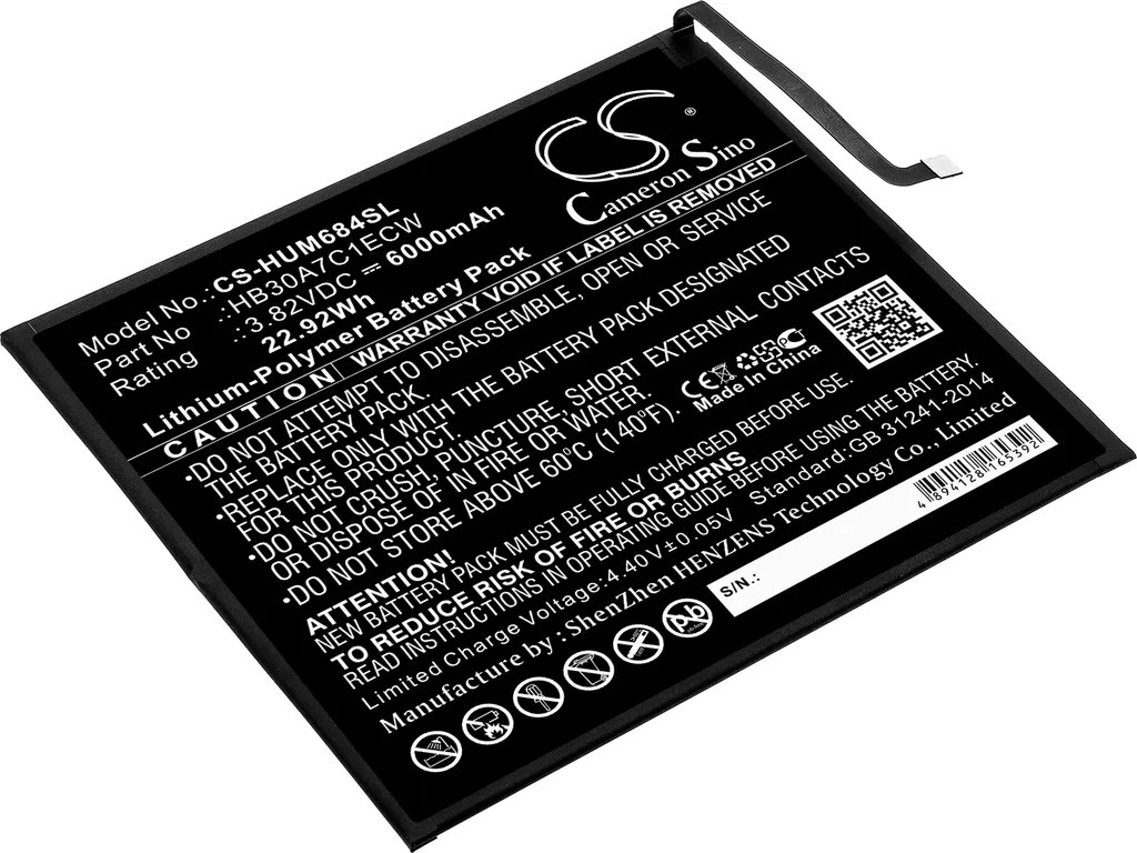 Batterie HB30A7C1ECW pour MediaPad M6 8.4 VRD-AL09 avec Capacité 6100mAh Li-Po