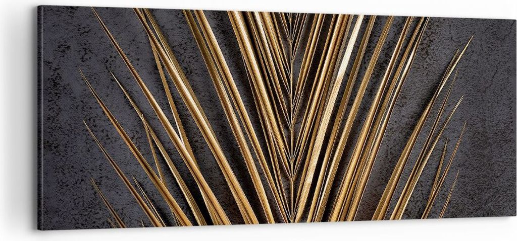 Bild auf Leinwand - Leinwandbild - Einteilig - Blatt golden schwarz - 100x40cm - Wand Bild - Wanddeko - Wandbilder - Leinwanddruck - Bilder - Wandd...