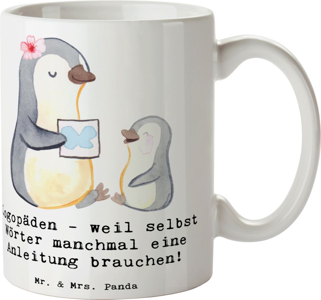 Mr. & Mrs. Panda Tasse Logopädin Helden - Weiß - Geschenk, Geschenktasse, Becher, Sprache, Kinder, Kommunikation, Erwachsene, Anleitung, Kaffeeta...
