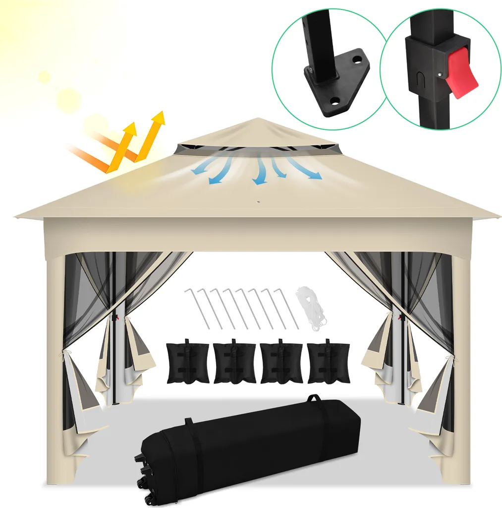 Tente pop-up anti-insectes et stable : l'abri de jardin idéal 3,3x3,3m