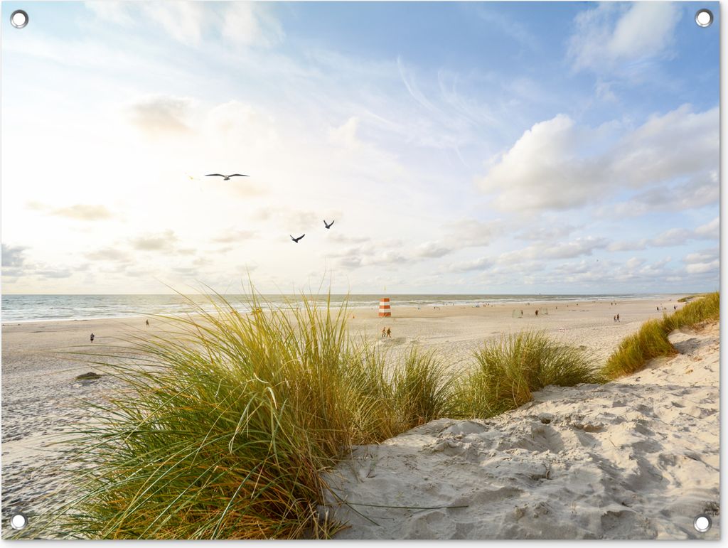 MuchoWow 80x60 cm Outdoor-Poster Gartendeko Sichtschutz Garten Poster für den Garten Strand - Meer - Vögel