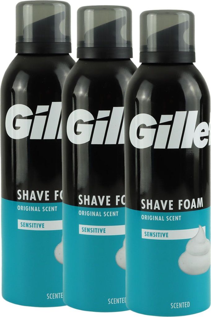 3 x Gillette Classic Sensitiv Basis Bartpflege Rasierschaum für Männer je 200ml empfindliche Haut