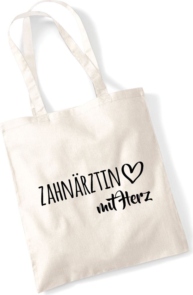 Huuraa Jutebeutel Zahnärztin mit Herz 10 Liter Natural Baumwolle Tasche Geschenkidee