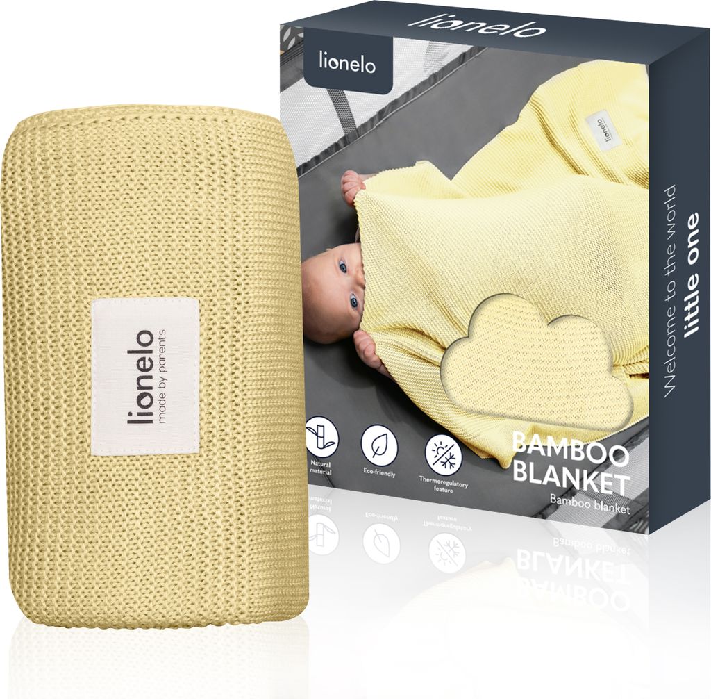 Lionelo Babydecke Newborn Bamboo Blanket, Kuscheldecke Baby, leichte Bambusdecke, Wickelauflage, Kinderbett-Abdeckung, 100% Baumwolle - Gelb