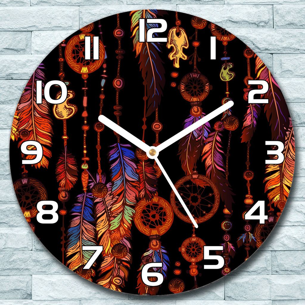 Wanduhr aus Glas Rund fi 30 Bunte Traumfänger Quarz Deko Schlafzimmer Büro