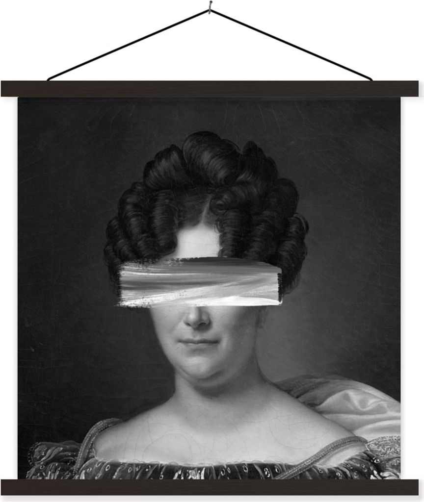 MuchoWow Textilposter Johanna Henriette Engelen - Alexandre Jean Dubois Drahonet - Schwarz und Weiß 90x90 cm mit schwarzem Rahmen - Magnetisches