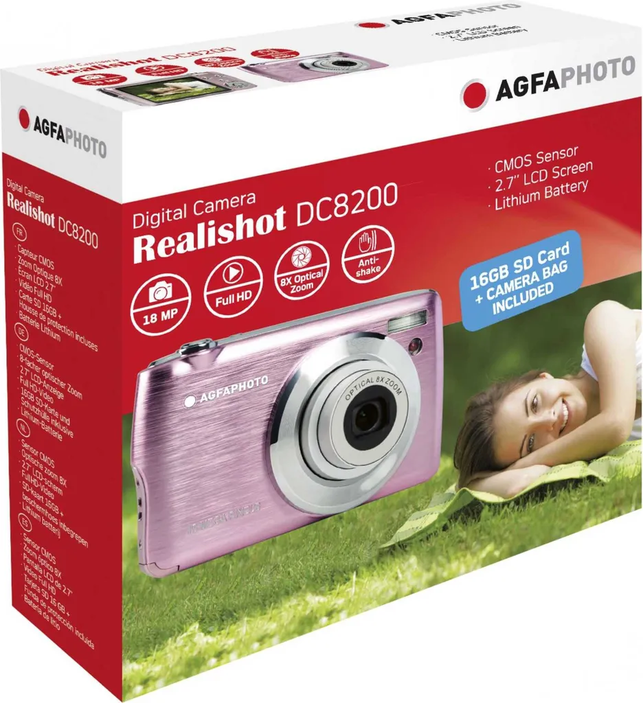 AGFA Photo DC8200 Appareil Photo Numérique Compact 18MP Rose avec Zoom 8x