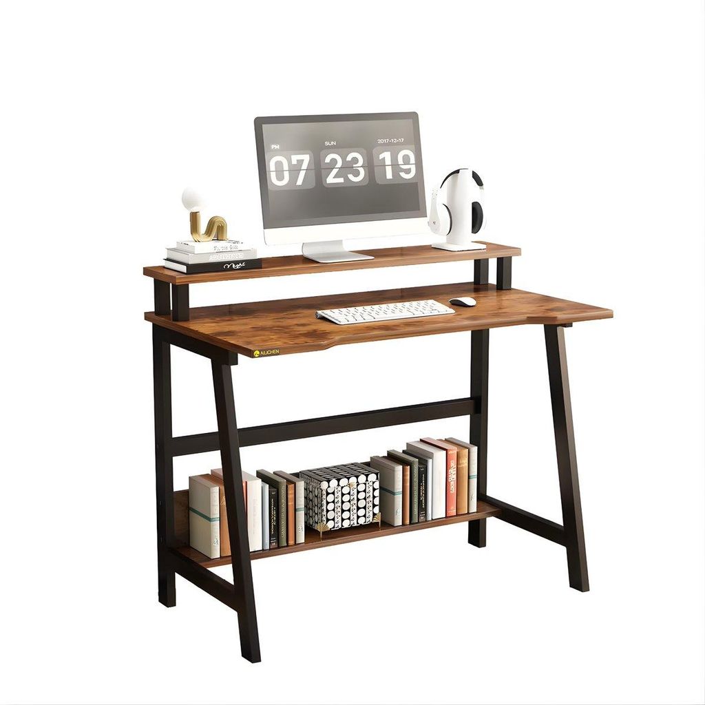 Computer Schreibtisch 80 cm mit Monitorständer – Gaming & Homeoffice Tisch – Rustikal Braun