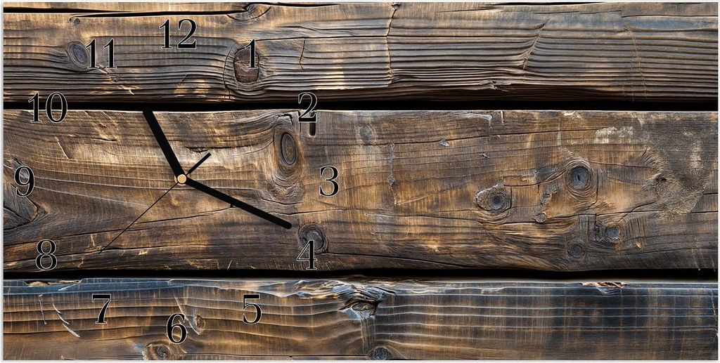 Wanduhr aus Glas mit Motiv Alte Holzbohlen- 60 x 30 cm - inkl. Aufhängesystem