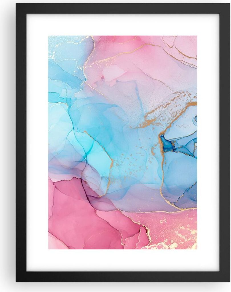 Gerahmtes Poster - Schwarzer Rahmen - Marmor Rosa Türkis - 30x40 cm - Wand Bild - Wanddeko - Wandbilder - Kunstposter - Wandposter - Bilderrahmen ...