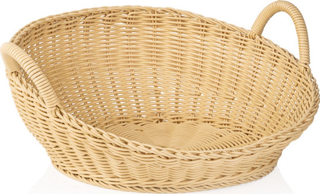 3x Brötchenschütte mit Griff Brotkorb Korb hellbeige Gastro rund ø 46 cm, Polypropylen