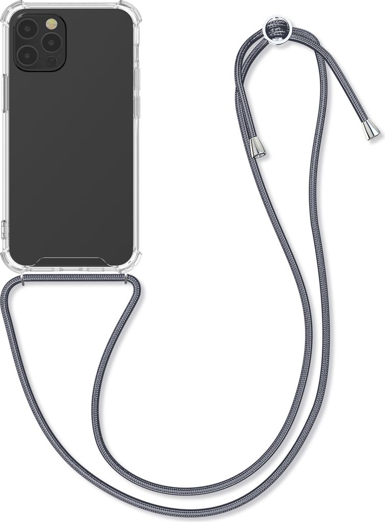 kwmobile Necklace Case kompatibel mit Apple iPhone 12 / iPhone 12 Pro Hülle - Silikon Cover mit Handykette - Band Handyhülle Grau Transparent