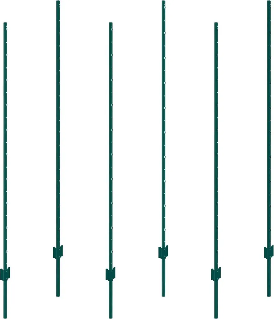 6 Poteaux en T de 1m80 pour clôture grillagée en métal vert robuste