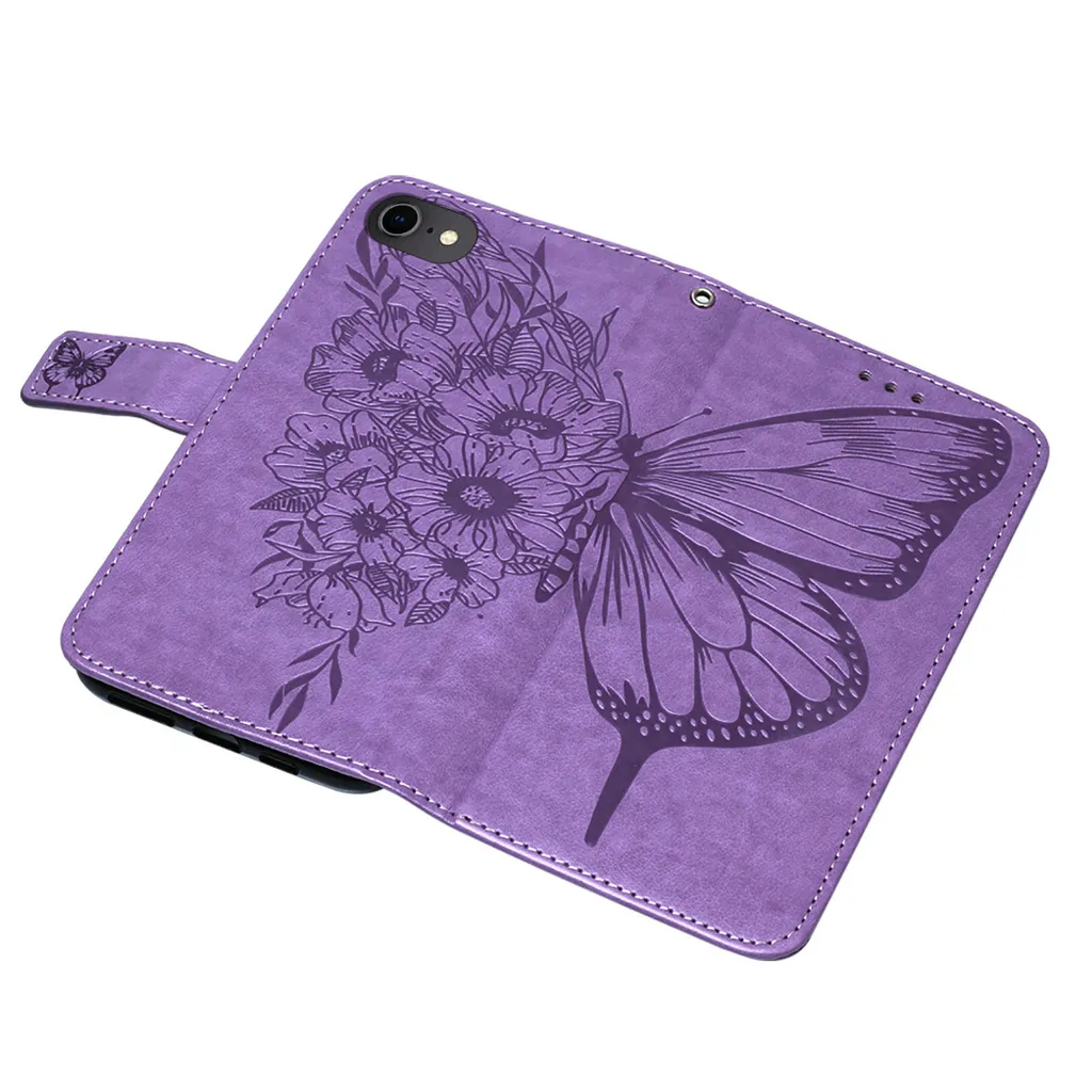 Custodia Antiurto iPhone SE 2020 Flip Viola Pelle Farfalla 360 - 6