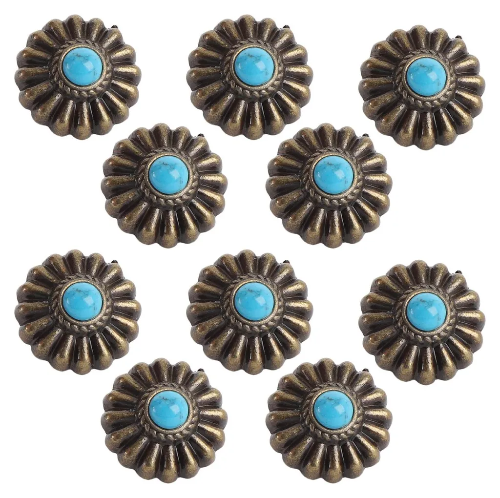 10 Mini Pomelli Vintage 16,5mm Bronzo e Turchese per Cassetti e Scrigni