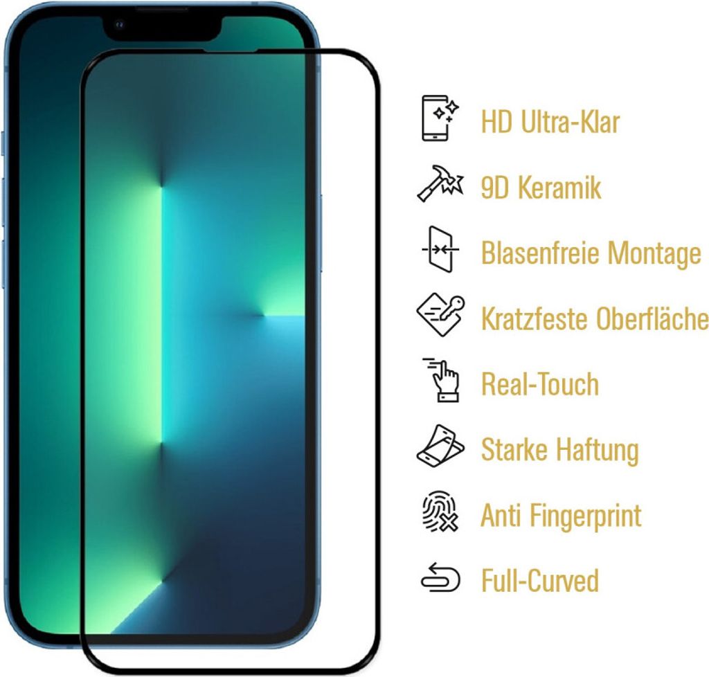 2x 9D Keramik für iPhone 13 FULL-COVER Panzerfolie Displayschutz Panzerschutz Schutzfolie Displayfolie Folie ANTI-SHOK ANTI-BRUCH-ANTI-STOß