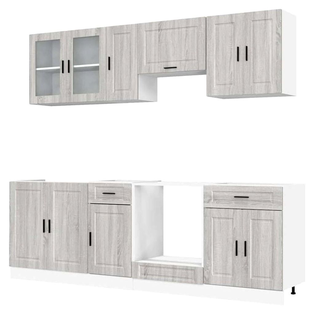 8-teiliges Küchenschrank-Set Kalmar Grau Sonoma Holzwerkstoff, Einbauküche, Schrank-Set, Unterschrank, Küchenschrank, Hängeschrank