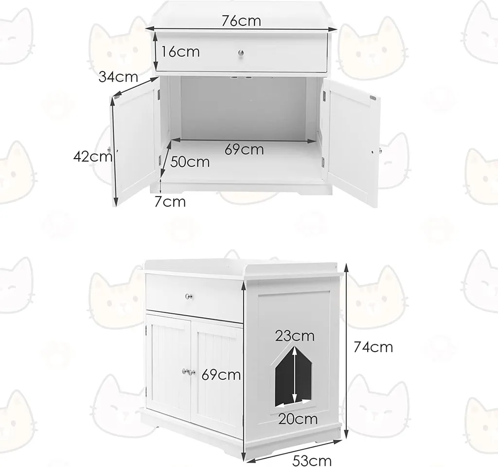 Meuble cache-litière anti-odeur pour chat avec tiroir de rangement Blanc - 6