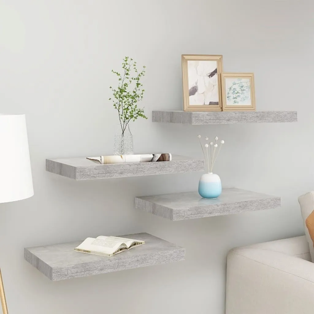 Scaffali Sospesi Grigio Cemento 40x23x3.8 cm - Set 4 Mensole MDF Design