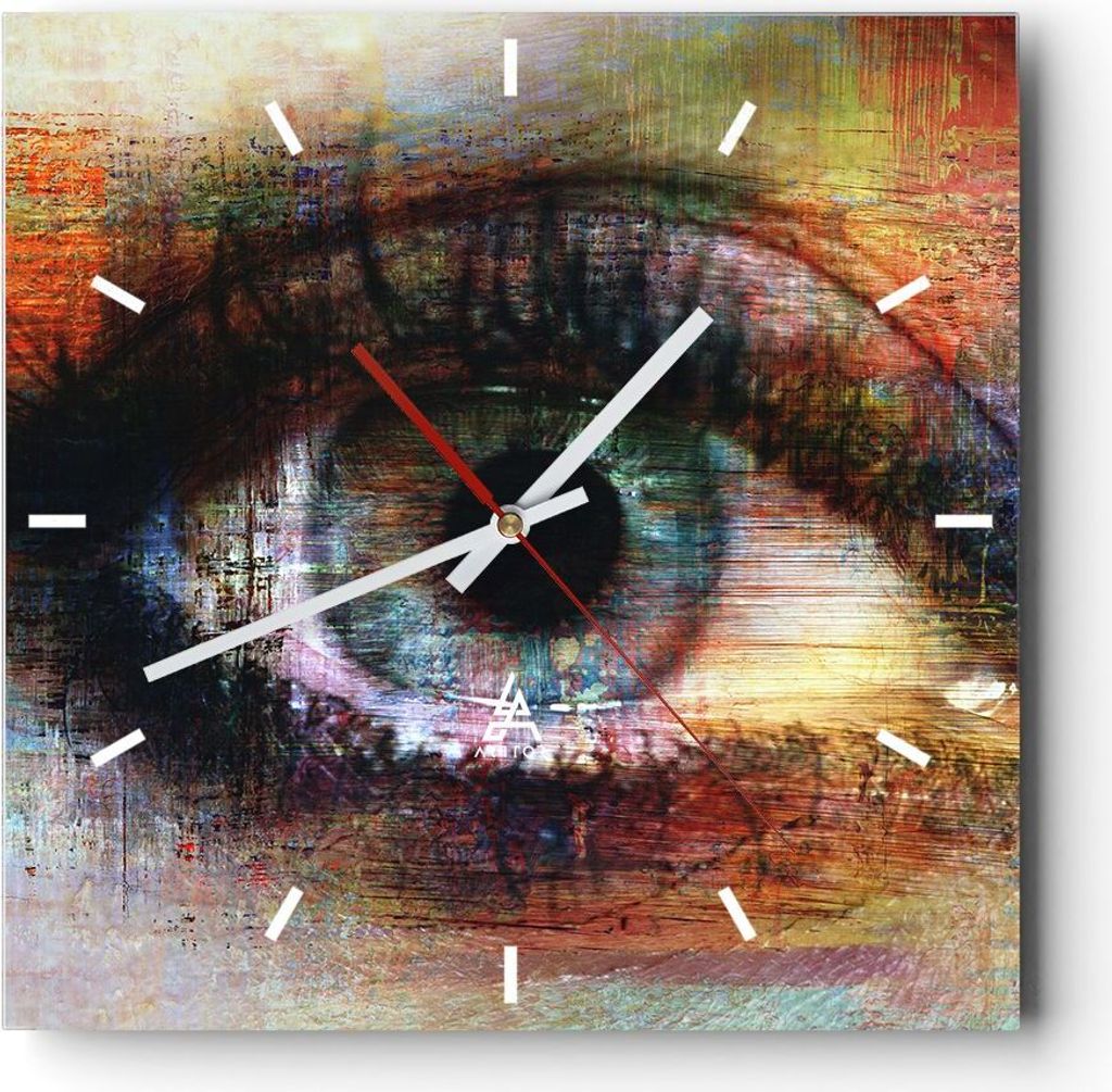 Wanduhr - Quadrat - Glasuhr - Auge Abstraktion - 40x40cm - Schleichendes Uhrwerk - Lautlos - zum Aufhängen bereit - Dekoration Modern - Wanddekora...