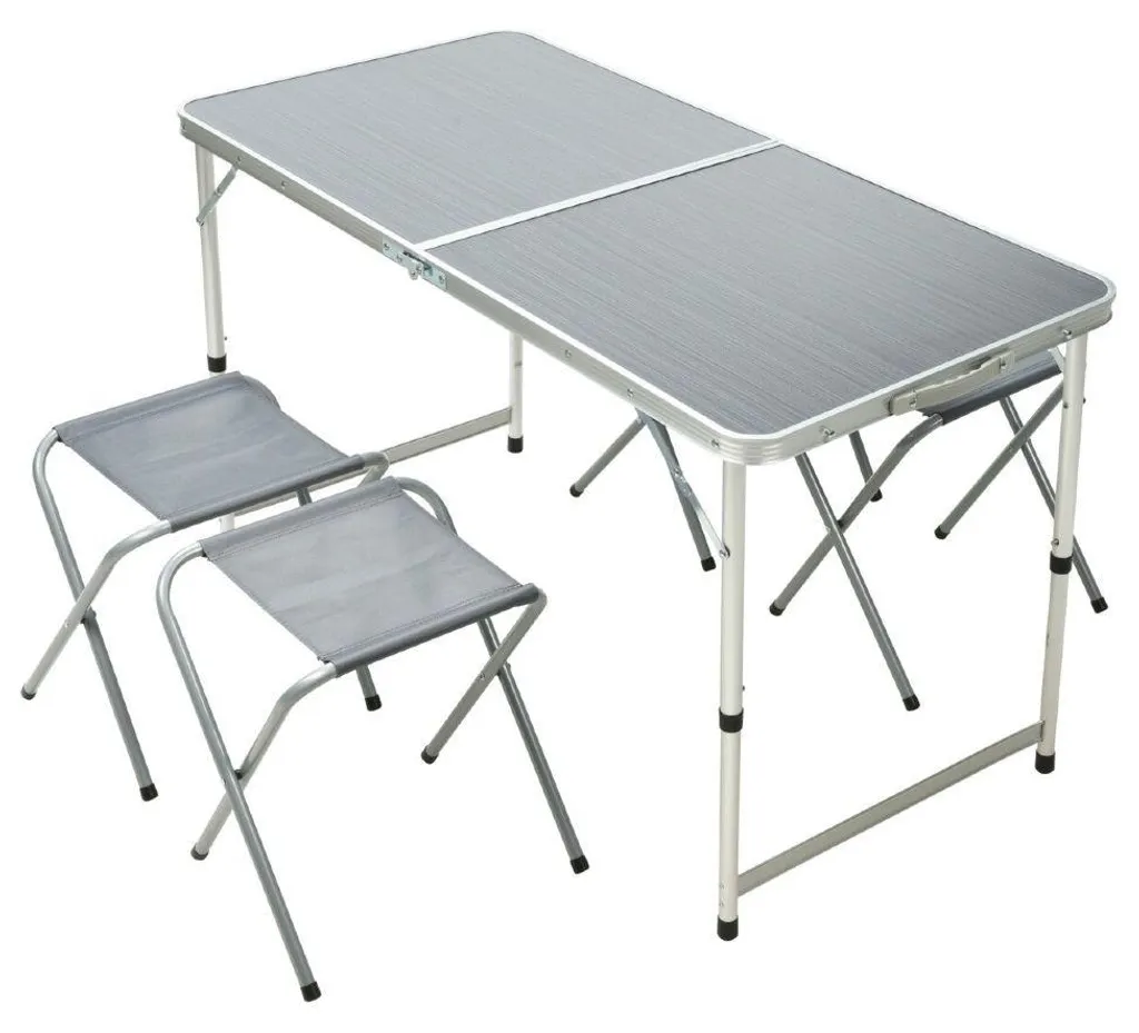 Table pliante valise 120cm ProGarden avec 4 assises intégrées en métal