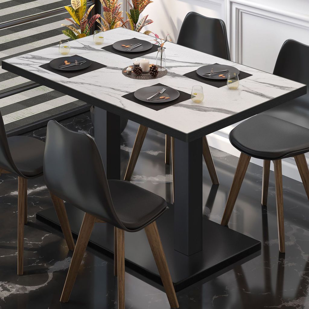 BM | Bistrotisch | B:T:H 120 x 70 x 75 cm | Weiß Marmor / Schwarz | Rechteckig | Schwarzer Rand | Bistro Tisch Esstisch