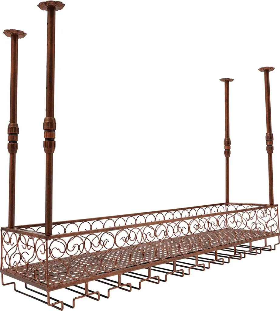 Support bouteilles design plafond en métal marron, finition mate