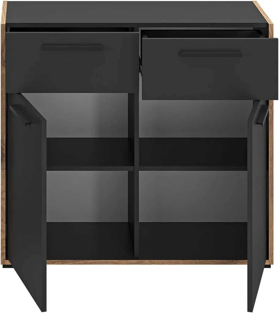 Commode Bueno 2 portes et 2 tiroirs gris foncé - Buffet bas moderne