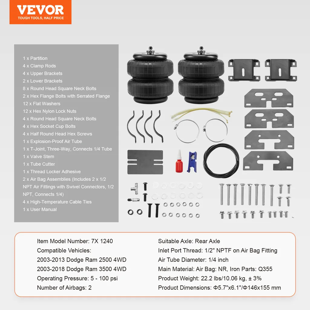 Kit Suspension Airbag VEVOR pour Dodge Ram 2500 3500 4WD 5000 lbs